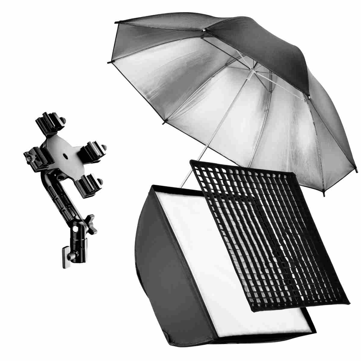 Walimex Set 4 Flash Holder, SB 60, Umbrella silber