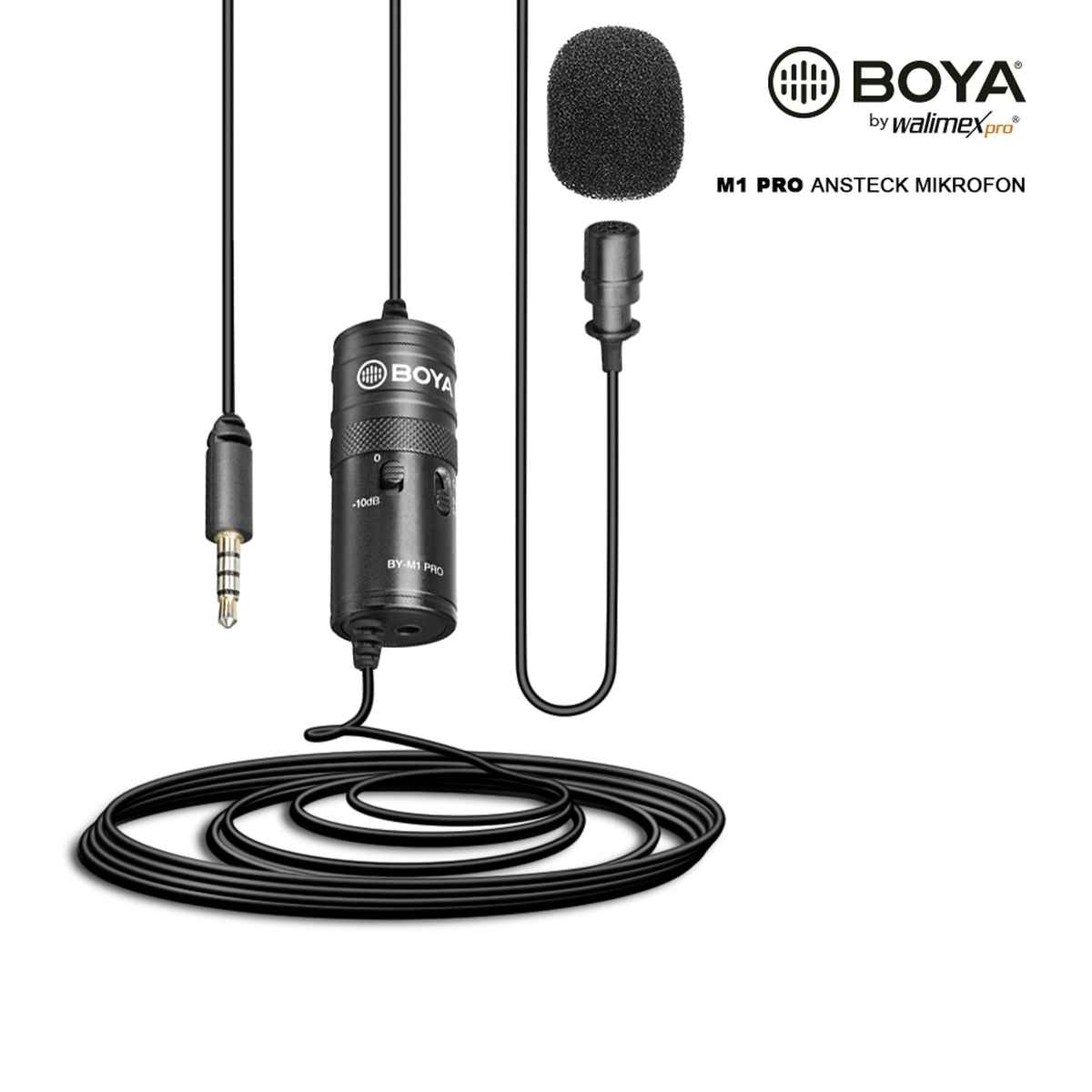 Microfono Lavalier Walimex Pro Per Smartphone E DSLR | Jack 3,5 Mm, Cavo 120 Cm, Clip, Antivento, Pesa 17 G